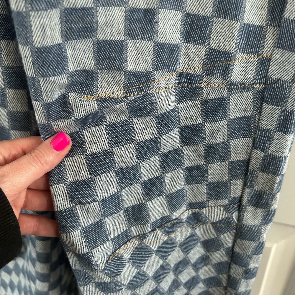 Easel Los Angels two toned blue Checkered wideleg oversized drop waist overalls - Picture 3 of 4